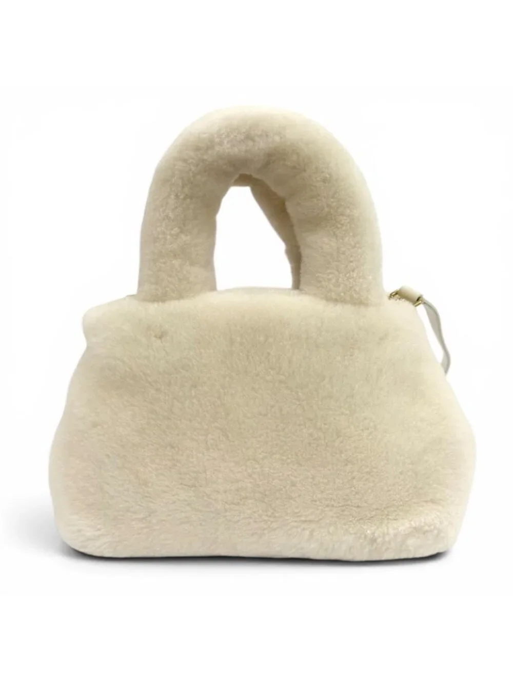 Miu Miu Sheepfur with Logo Plate Shearling 2-Way Handbag White